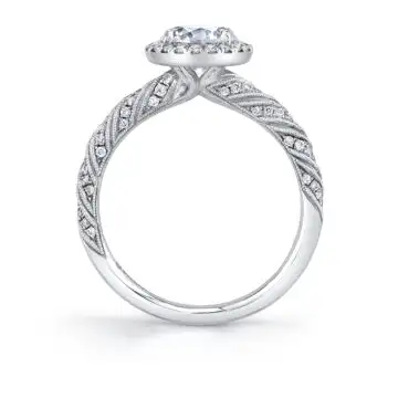 White Gold Round Cut Unique-Halo-Engagement Ring - Lucia