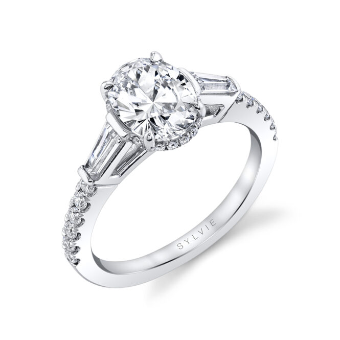 Oval Cut Baguette 3 Stone Engagement Ring - Isla