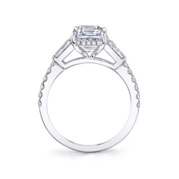 White Gold Round Cut Baguette Three Stone Engagement Ring - Isla