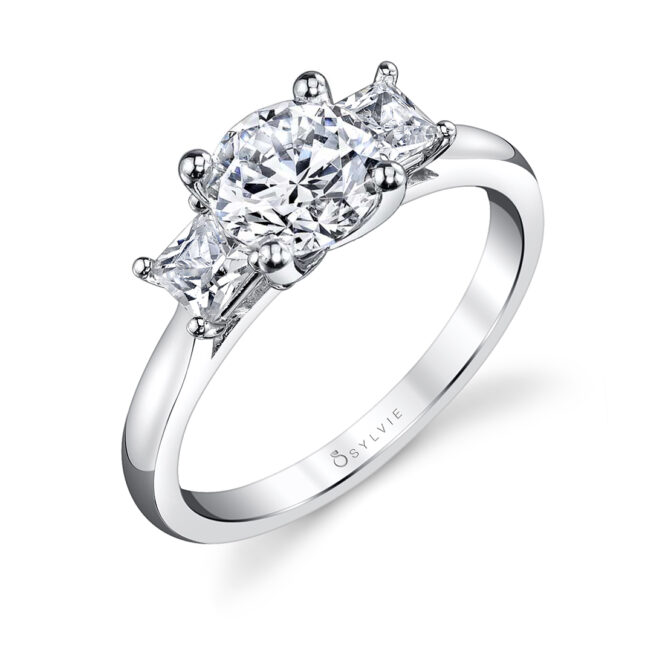 3 Stone Engagement Ring with Princess Side Stones - Micheline