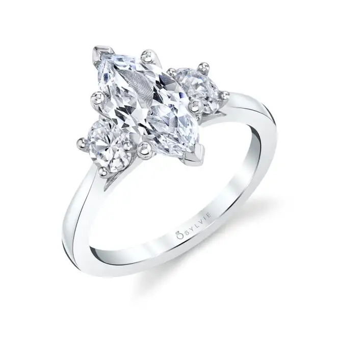 White Gold Marquise Engagement Ring with Oval Side Stones