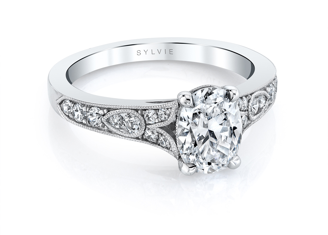 unique engagement ring in white gold S1389-OV by Sylvie
