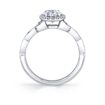 White Gold Oval Cut Unique Vintage Halo Engagement Ring - Frederique