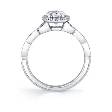 White Gold Oval Cut Unique Vintage Halo Engagement Ring - Frederique