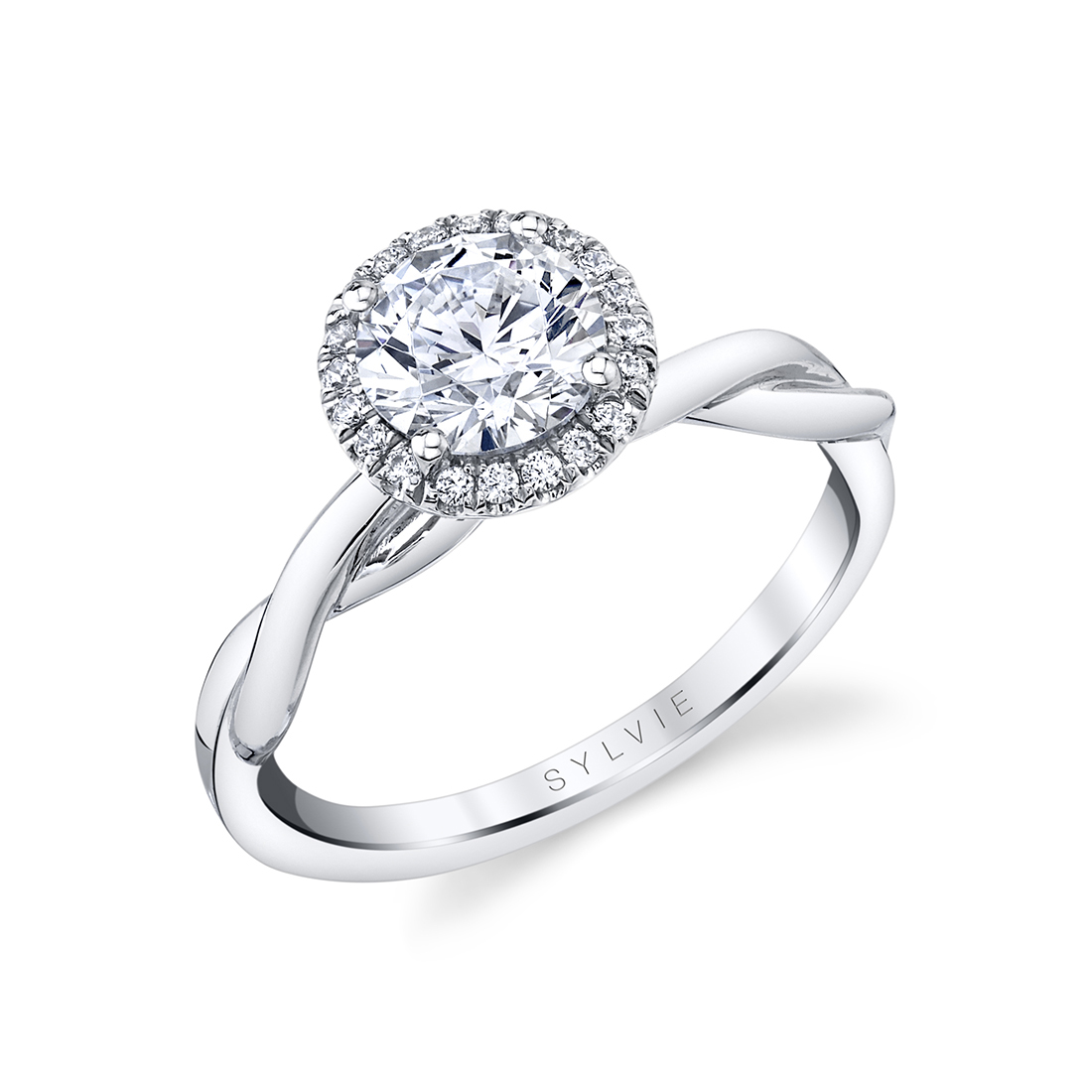 halo engagement ring with spiral band