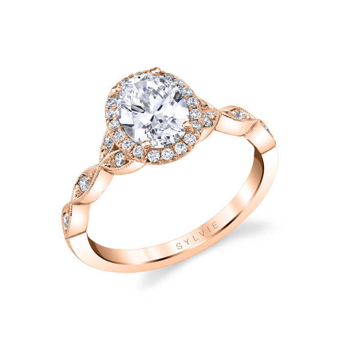 unique oval engagement ring in rose gold