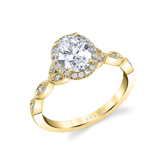 unique oval engagement ring in yellow gold