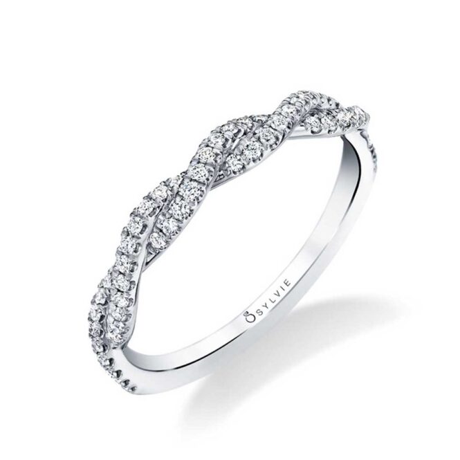 unique spiral wedding band in white gold
