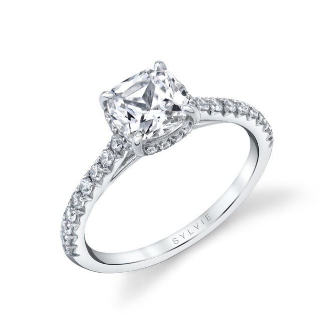 cushion cut hidden halo engagement ring