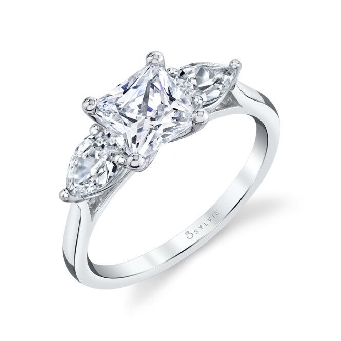 princess cut ring with pear side stones-S3003S-PR-WG-Sylvie