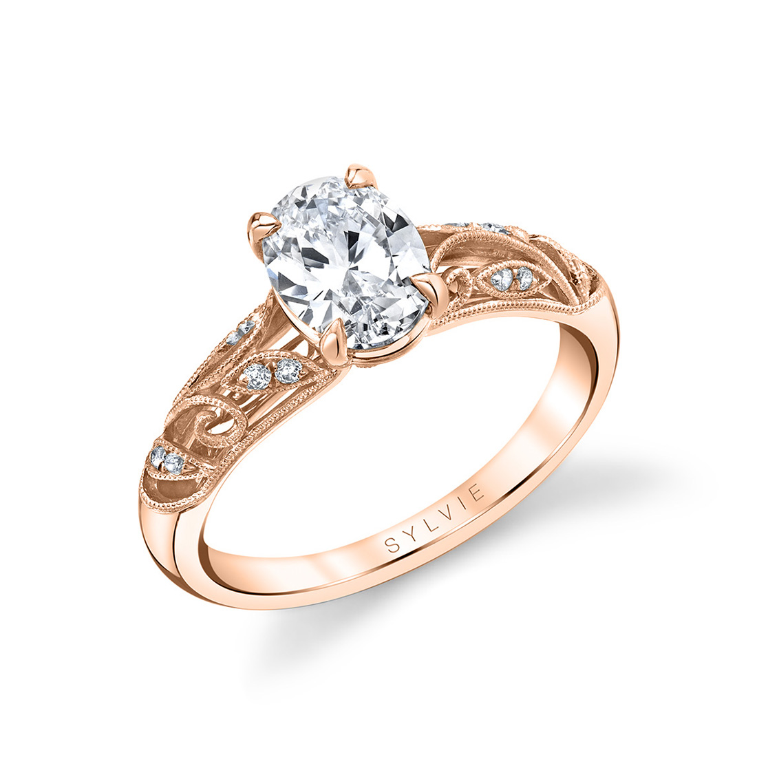 vintage inspired oval engagement ring in rose gold