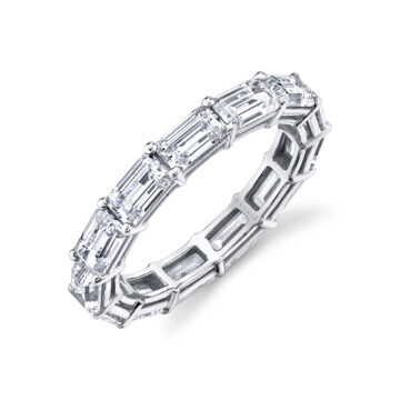 White Gold Emerald Cut Diamond Eternity Band Set East to West