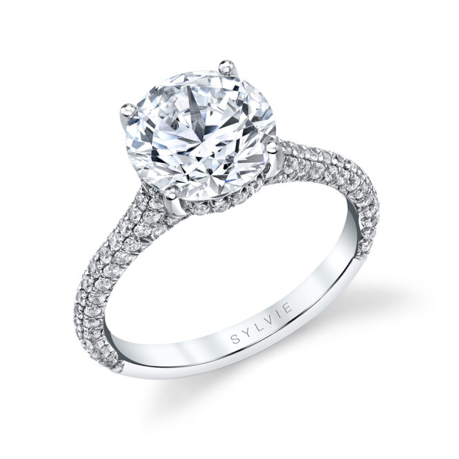 pave engagement ring with hidden halo