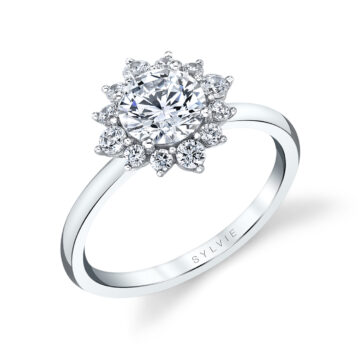 White Gold Unique Round Halo Engagement Ring - Farrah