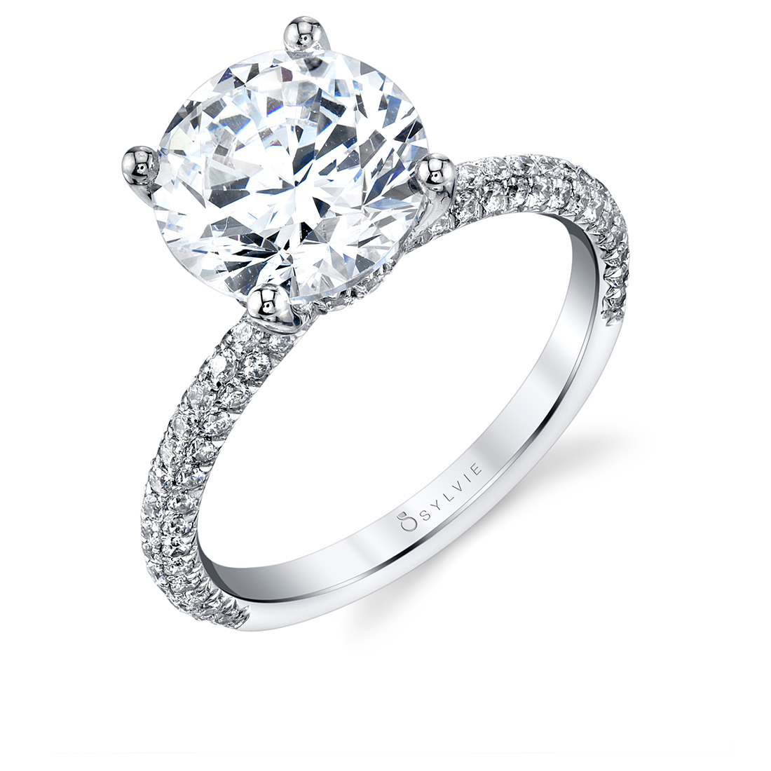 classic pave engagement ring with 3 carat center