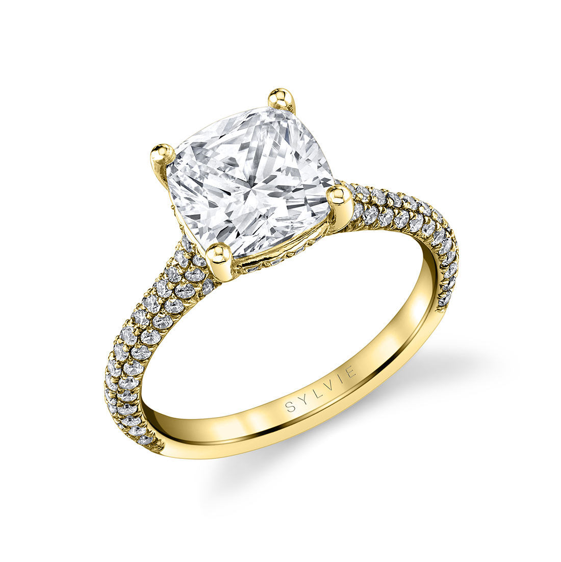 Elongated Cushion Hidden Halo Pavé Engagement Ring - T. Anthony