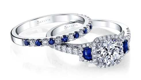 blue sapphire wedding ring set