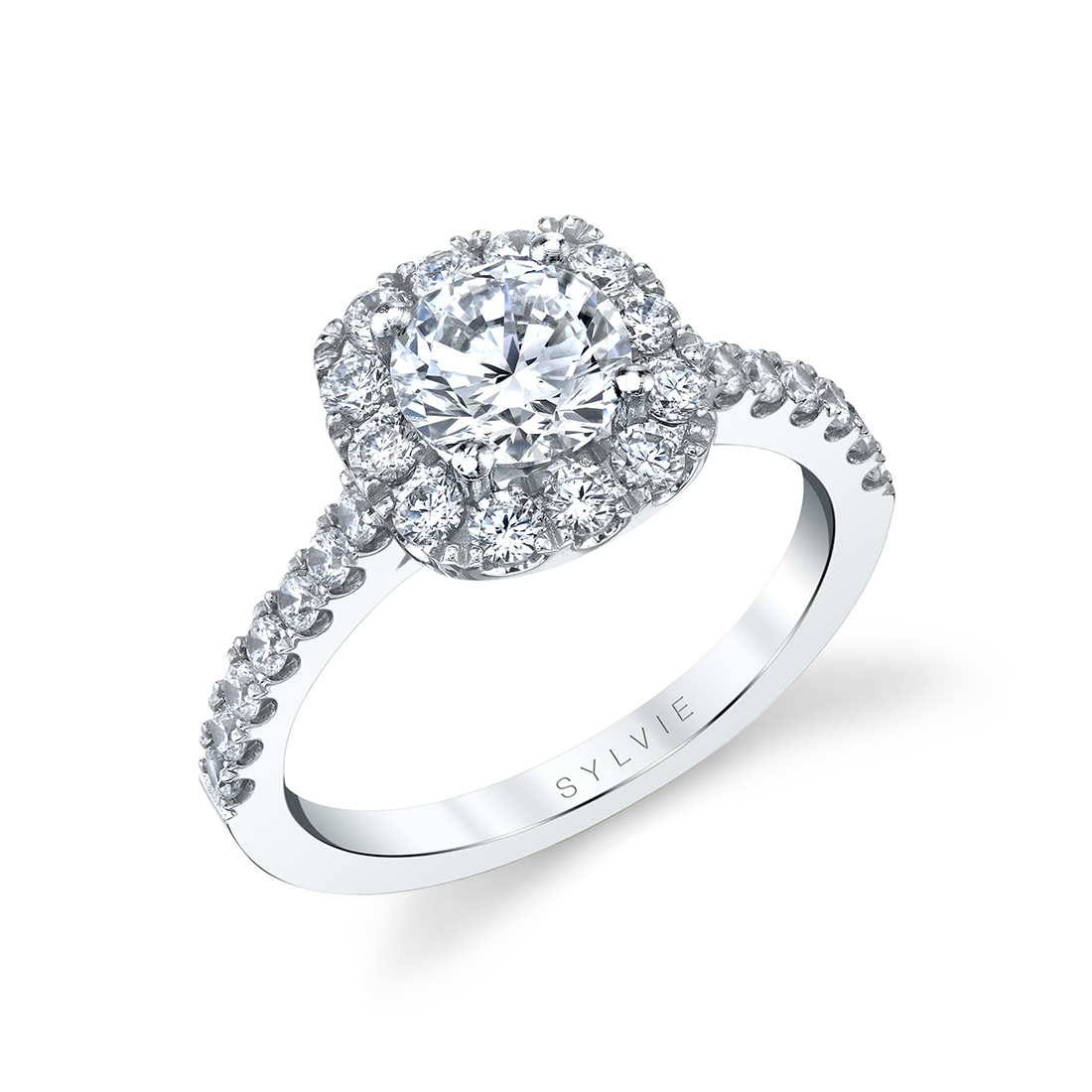 White Gold Round Cushion Cut Classic Halo Engagement Ring - Jacalyn
