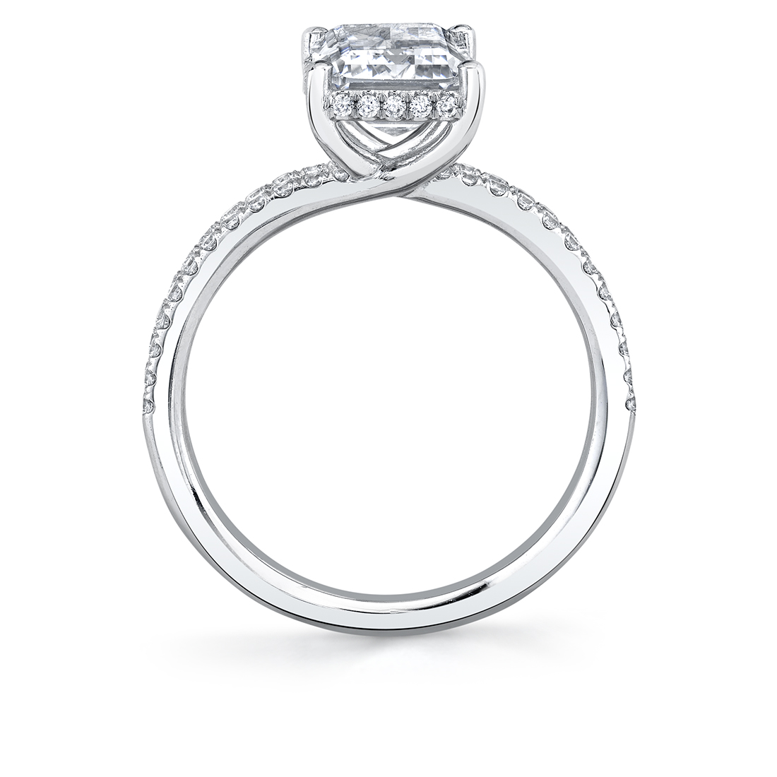 White Gold Emerald Cut Hidden Halo Engagement Ring With Split Shank – Halle