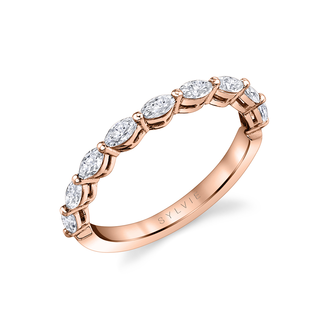 marquise wedding band in rose gold