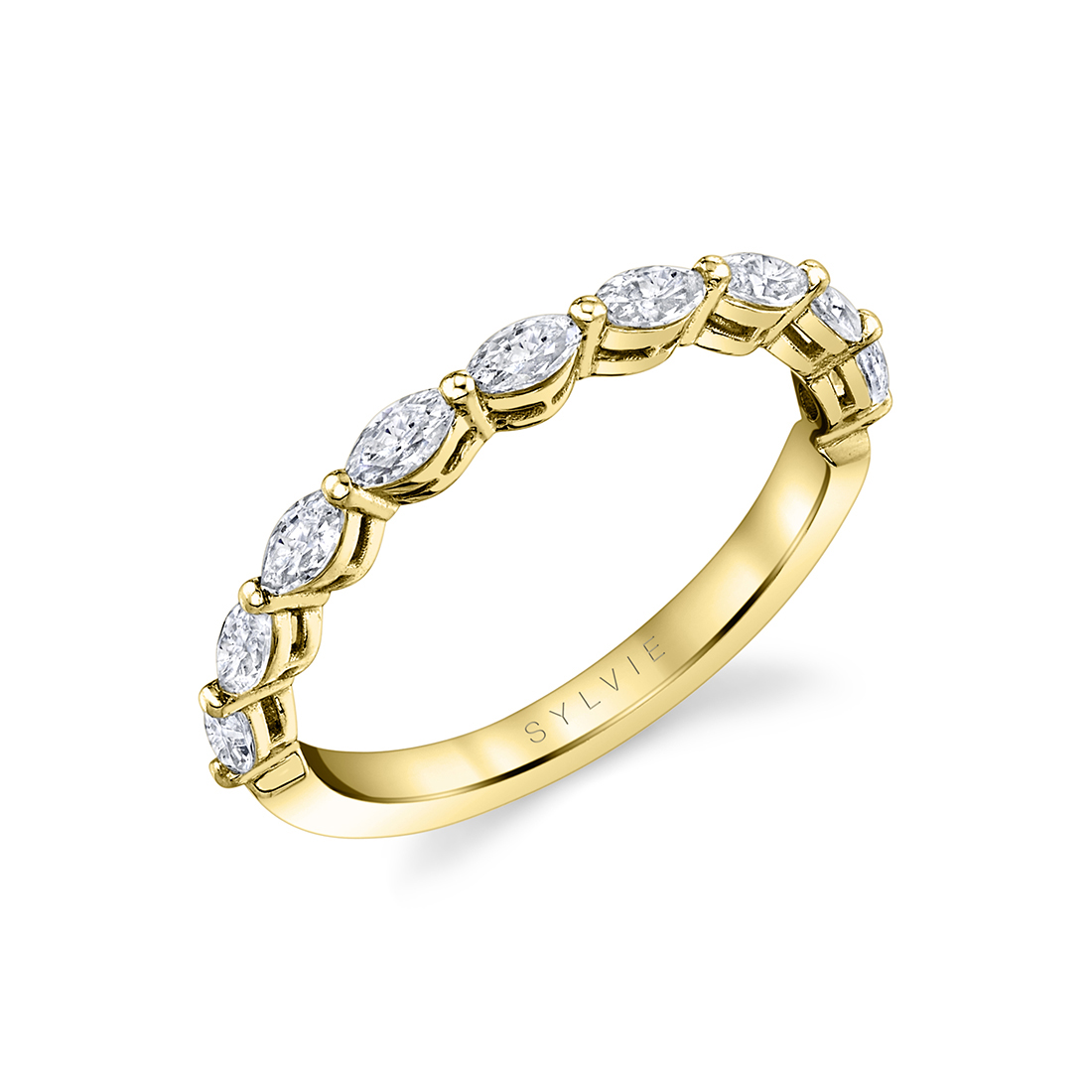 marquise wedding band in yellow gold