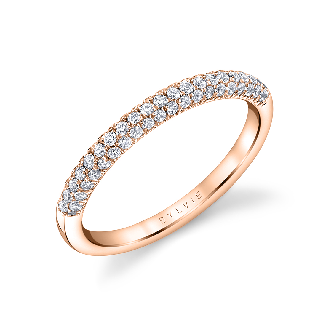 micro pave wedding band in rose gold