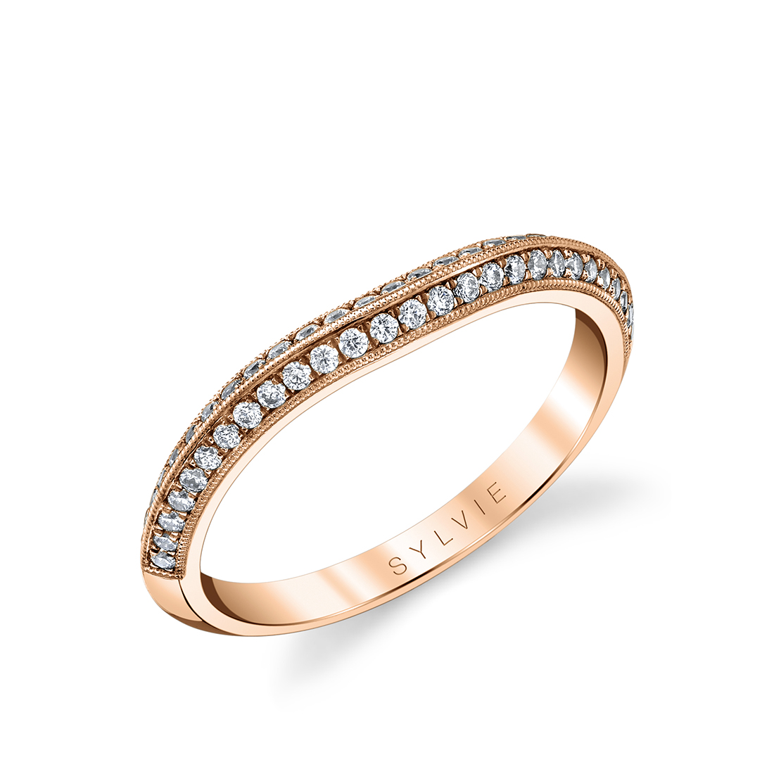 vintage inspired micro pave wedding band in rose gold