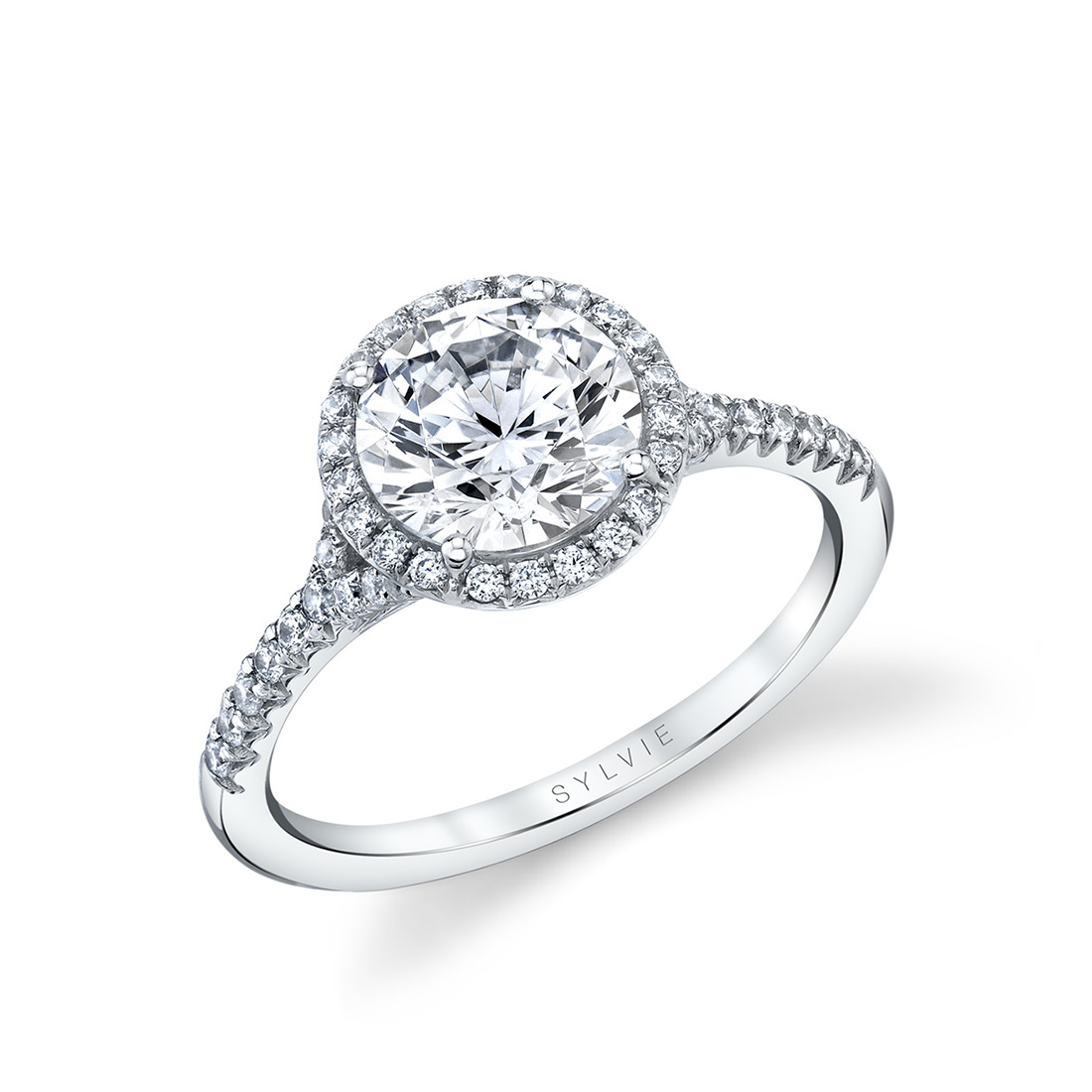 White Gold Round Cut Halo Engagement Ring – Alexandra