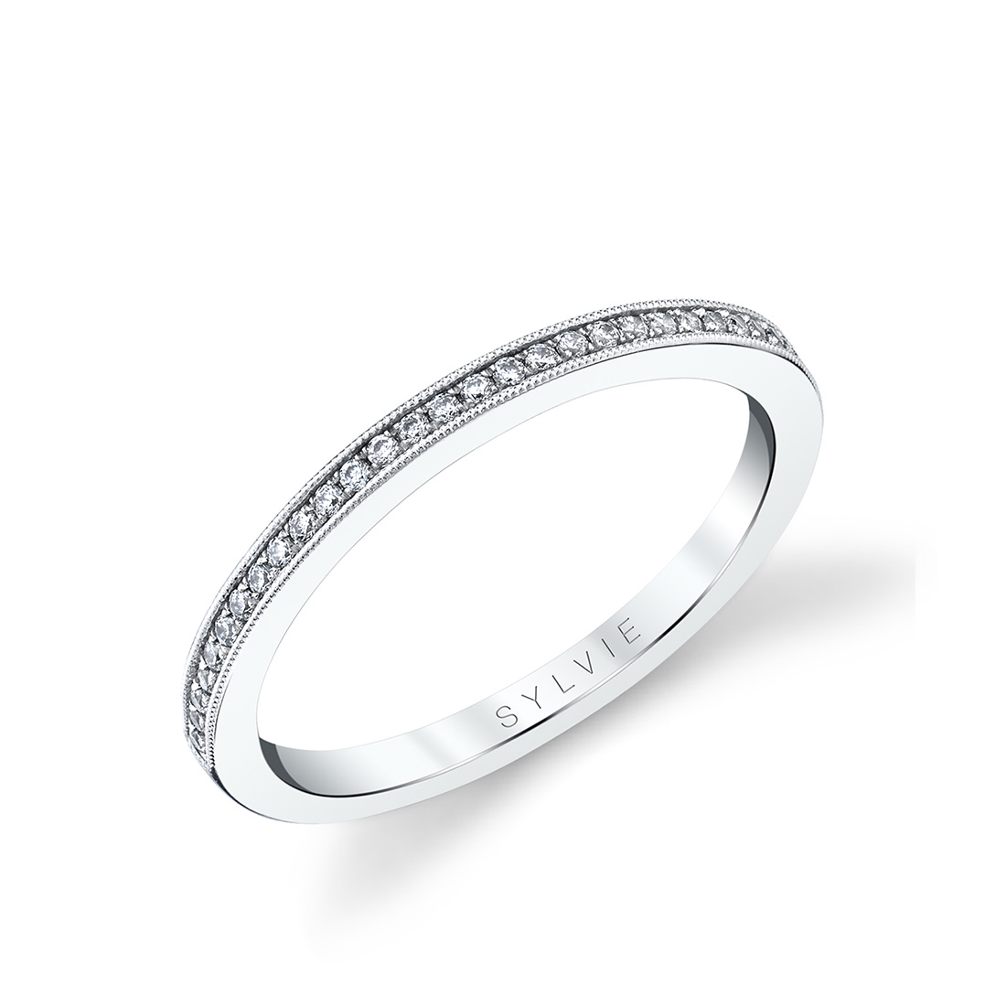 Thin Channel Set Wedding Band - Esmeralda - Sylvie Jewelry