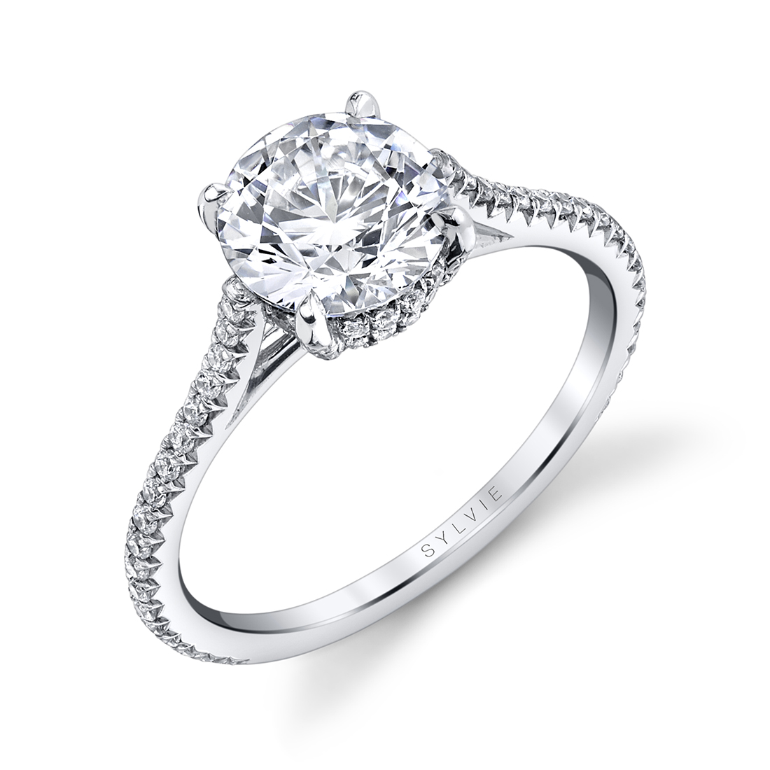White Gold Round Cut Classic Hidden Halo Engagement Ring - Steffi