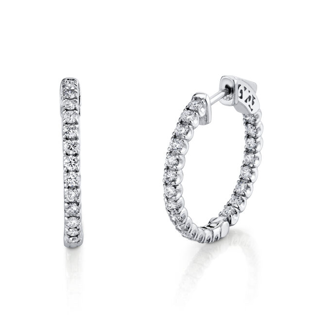 24mm diamond hoop earrings in white gold