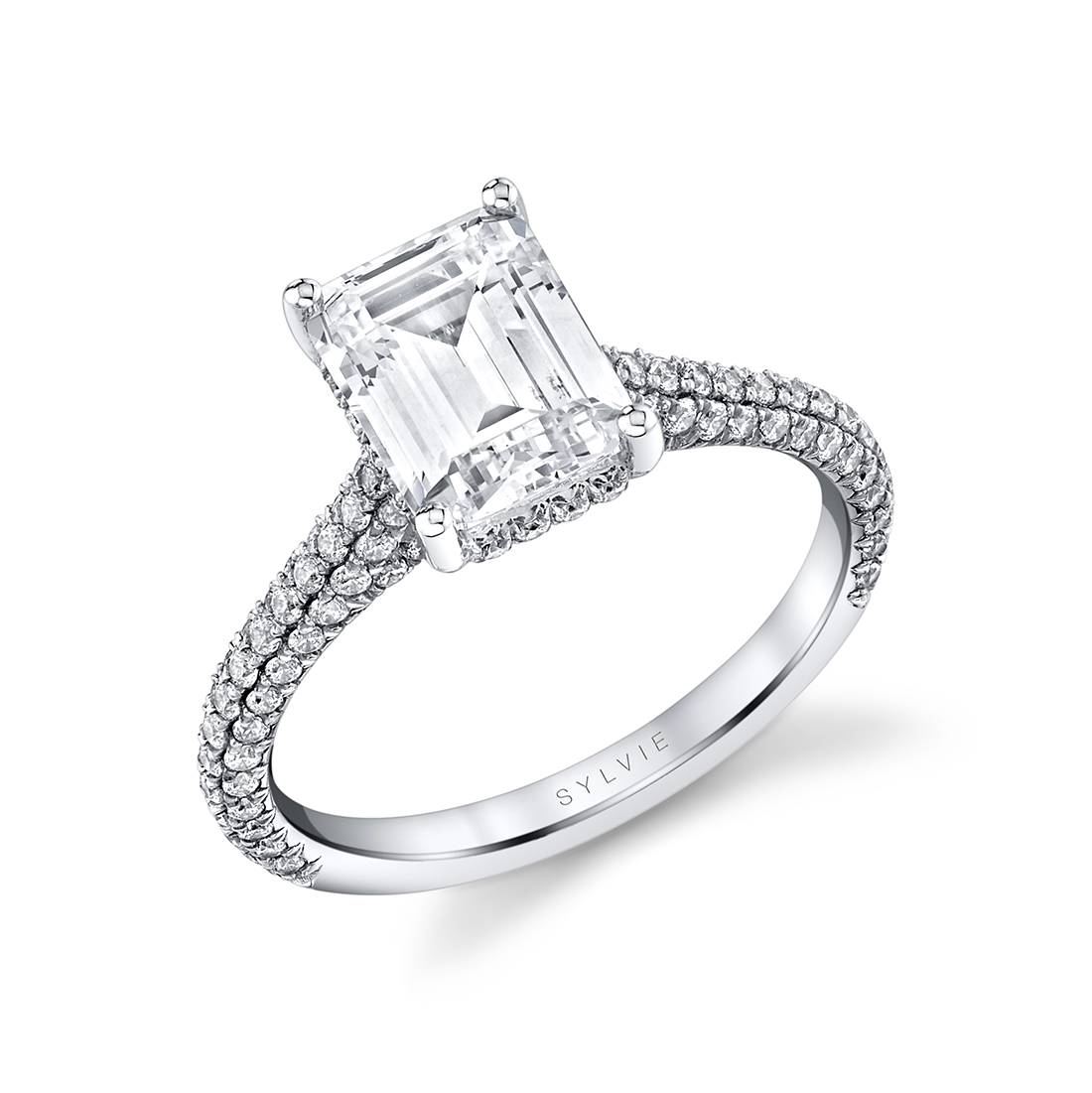 Emerald Cut Hidden Halo Pave Engagement Ring - Peighton - Sylvie Jewelry