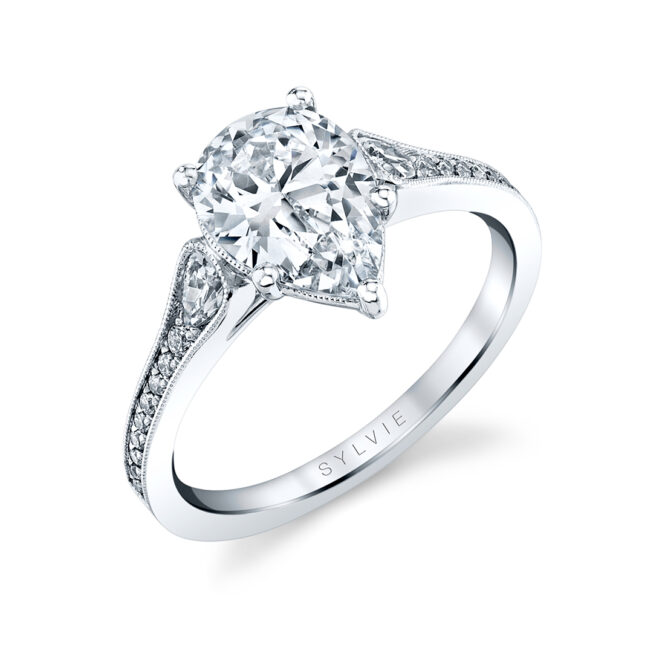 Keyzar · Alternating Shapes Side-Stone Pear Shaped White Gold Engagement  Ring - The Kristen - 2.1mm Setting Price