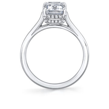 White Gold Emerald Cut Classic Hidden Halo Engagement Ring - Steffi