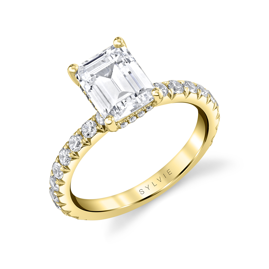 Emerald Cut Classic Wide Band Engagement Ring - Malencia - Sylvie Jewelry