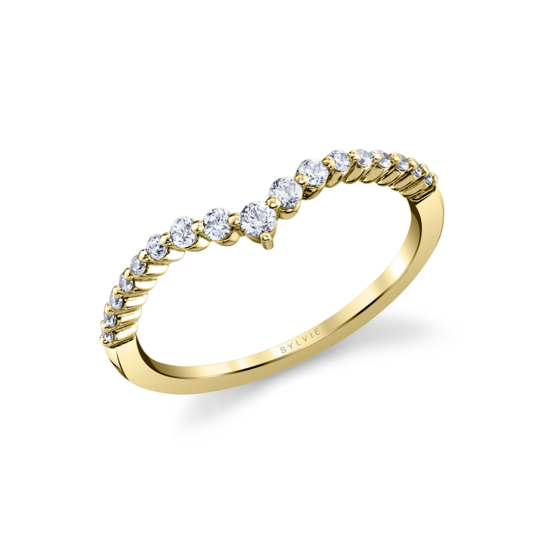 Round Diamond Curved Wedding Band - Sylvie Jewelry