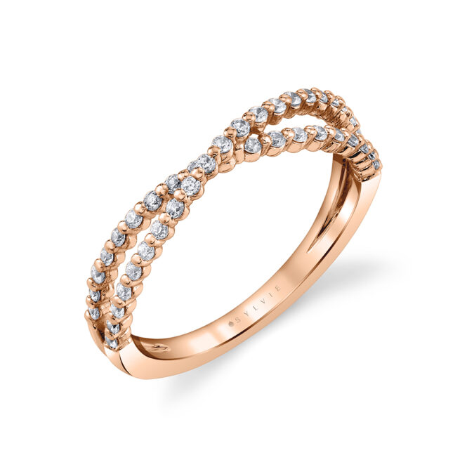 classic diamond crossover wedding band in rose gold