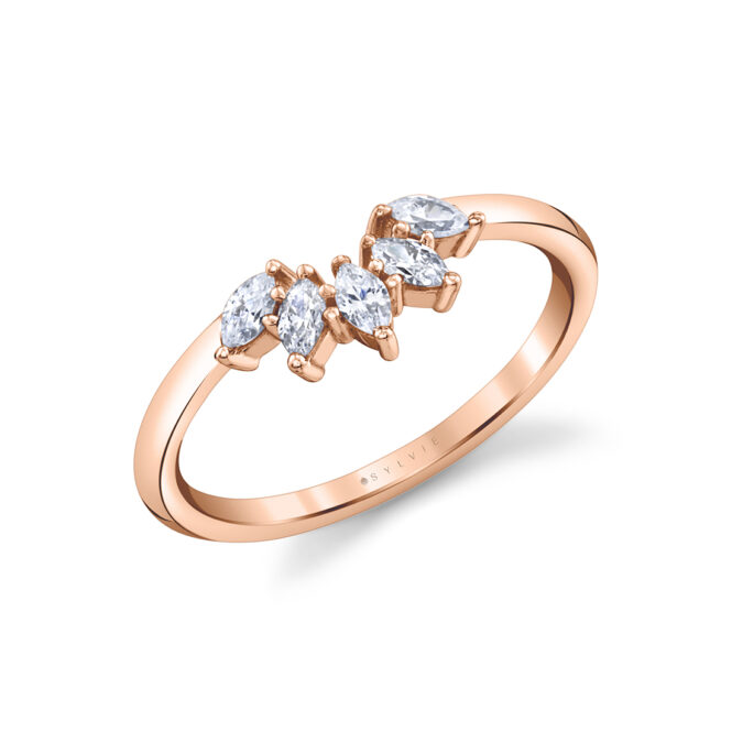 marquise curved wedding band in rose gold