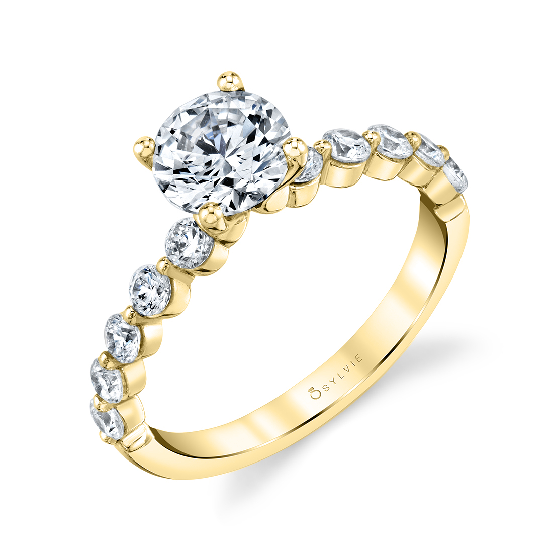 single prong engagement ring with a round center stone