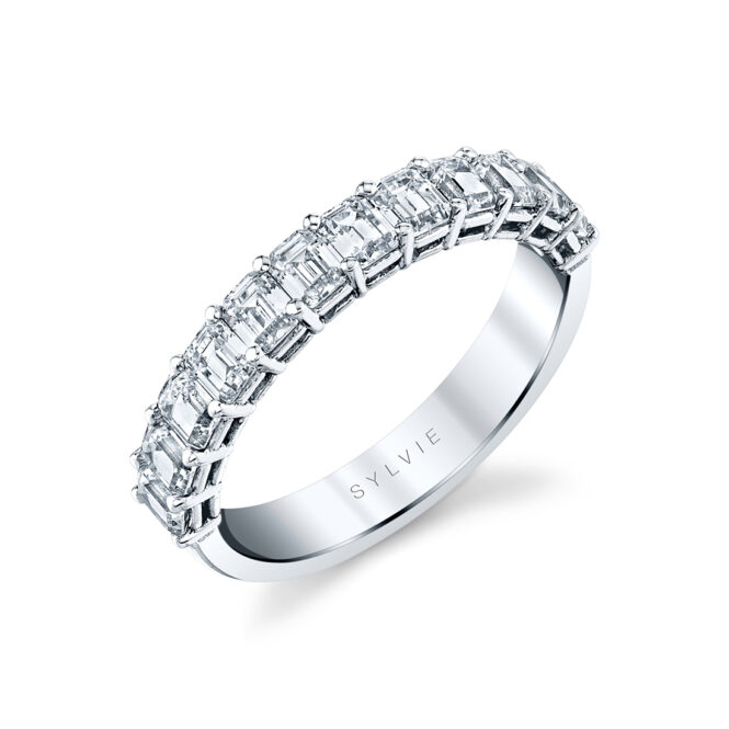 white gold emerald cut wedding ring b104-120