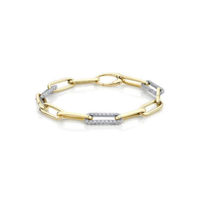 two tone paperclip bracelet in white gold and yellow gold