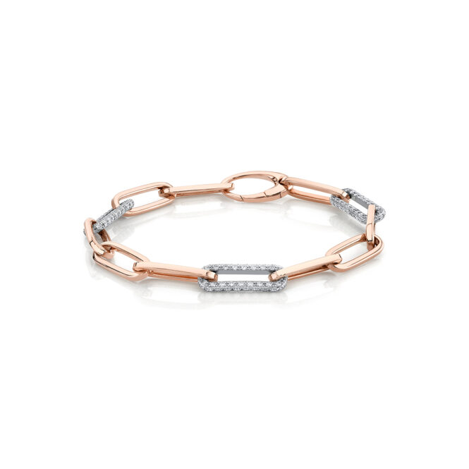 two tone paperclip bracelet in white gold and rose gold