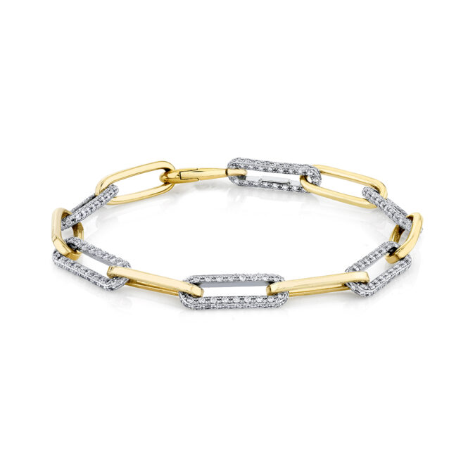 two tone paperclip bracelet in yellow gold and white gold