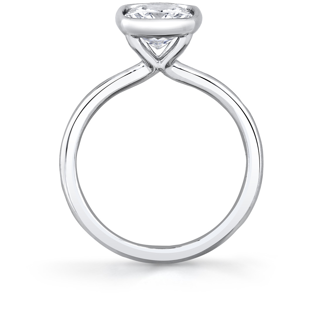 white gold cushion cut bezel set engagement ring profile