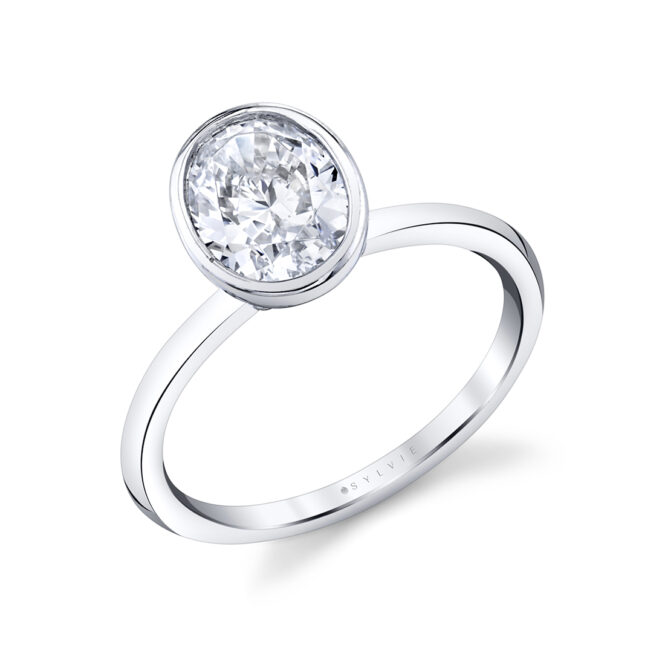 White Gold Oval Cut Bezel Set Engagement Ring