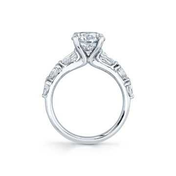 White Gold Round Cut Engagement Ring with Pear Side Stones - Beverly