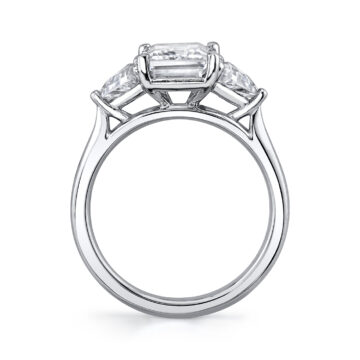 White Gold Emerald Cut Unique Three Stone Engagement Ring - Teresia