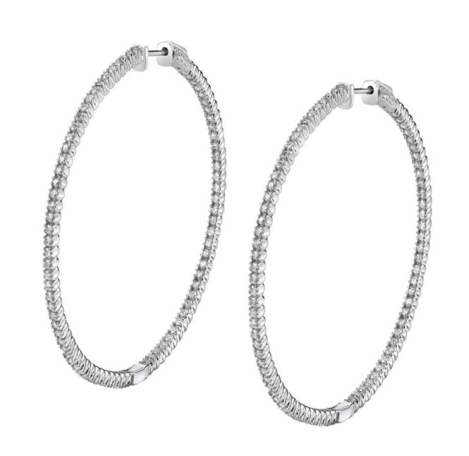 white gold thin diamond hoop earrings