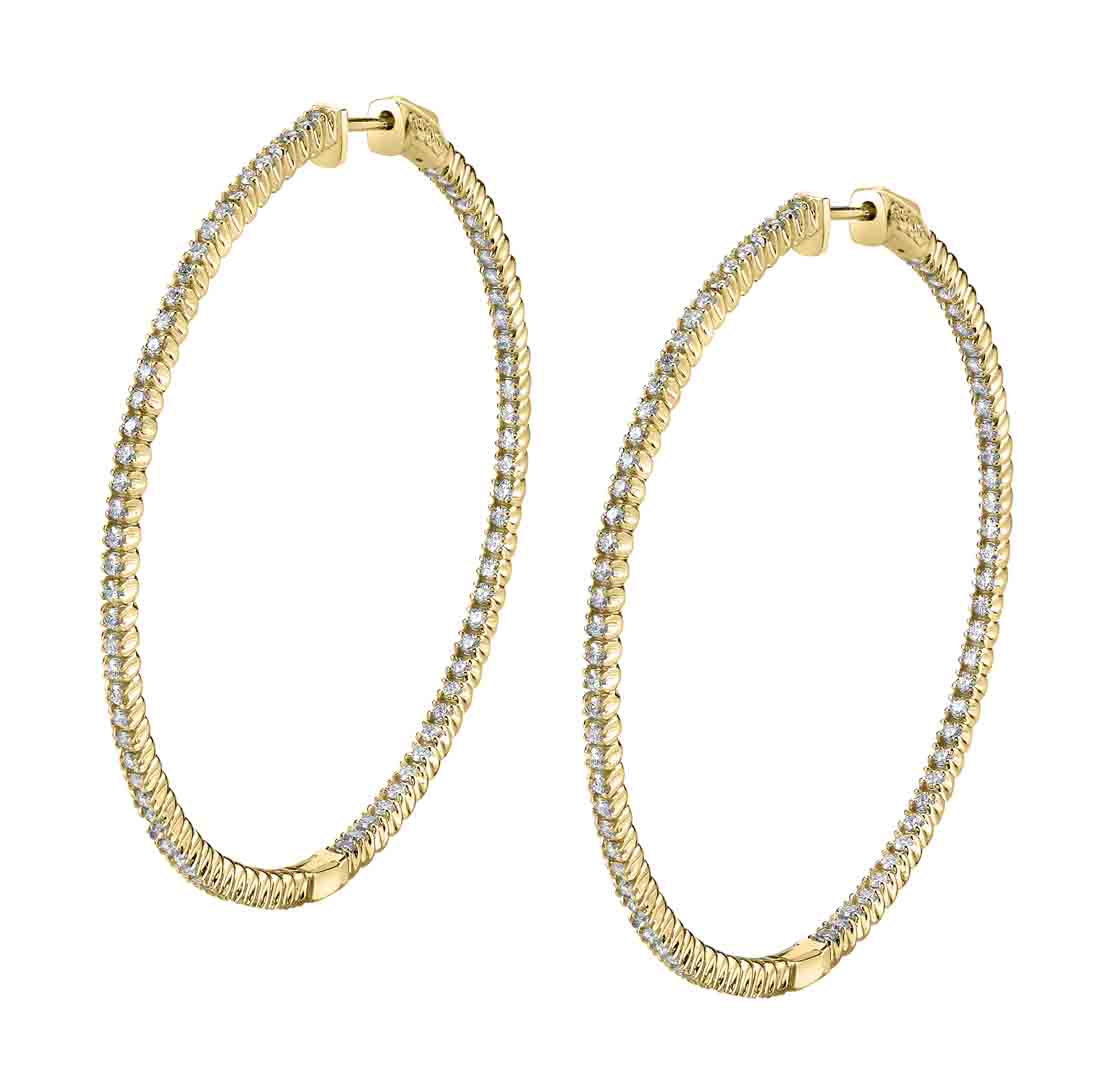 yellow gold thin diamond hoop earrings