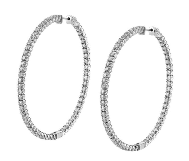 white gold thin diamond hoop earrings